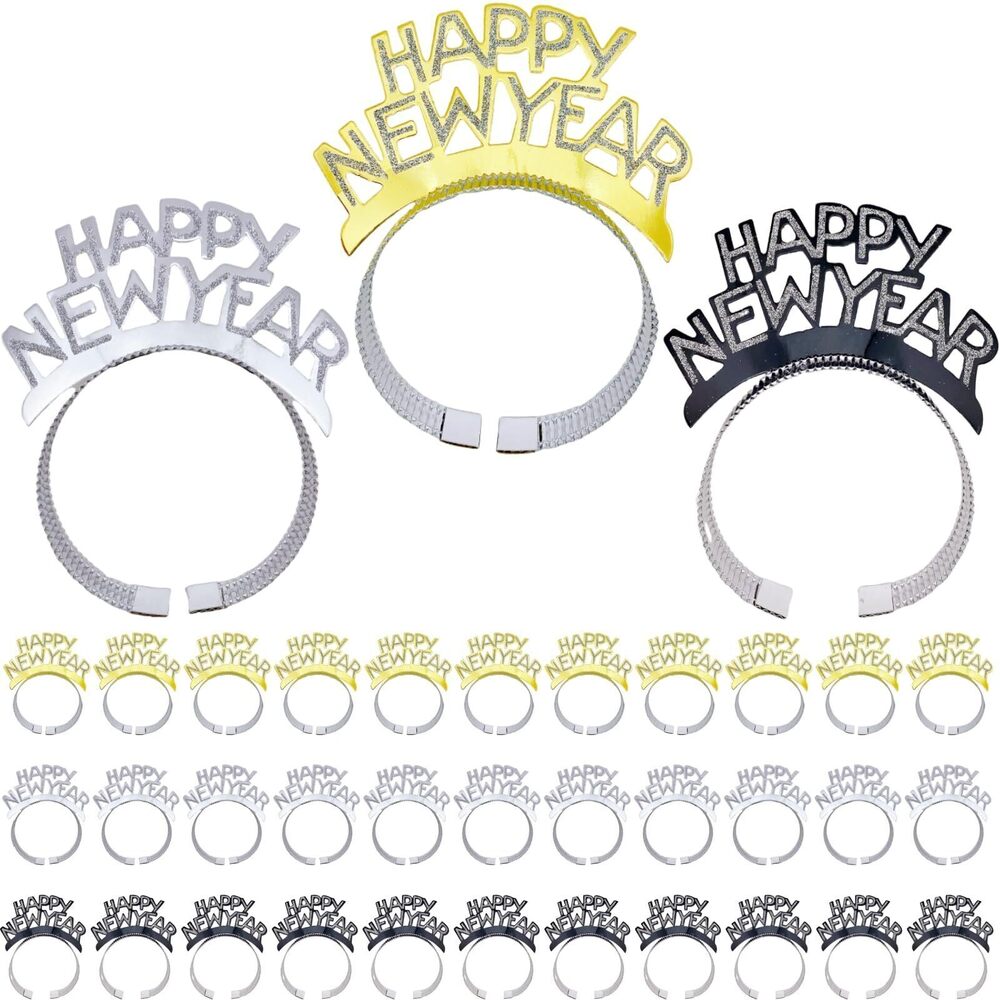8695 Happy New Year Headbands for New Year Party Decorations Gold Silver
